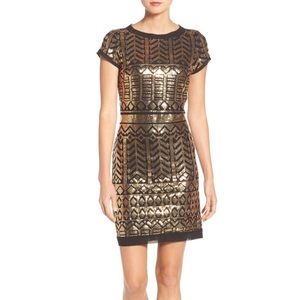 Eliza J Black & Gold Sequin Sheath Dress